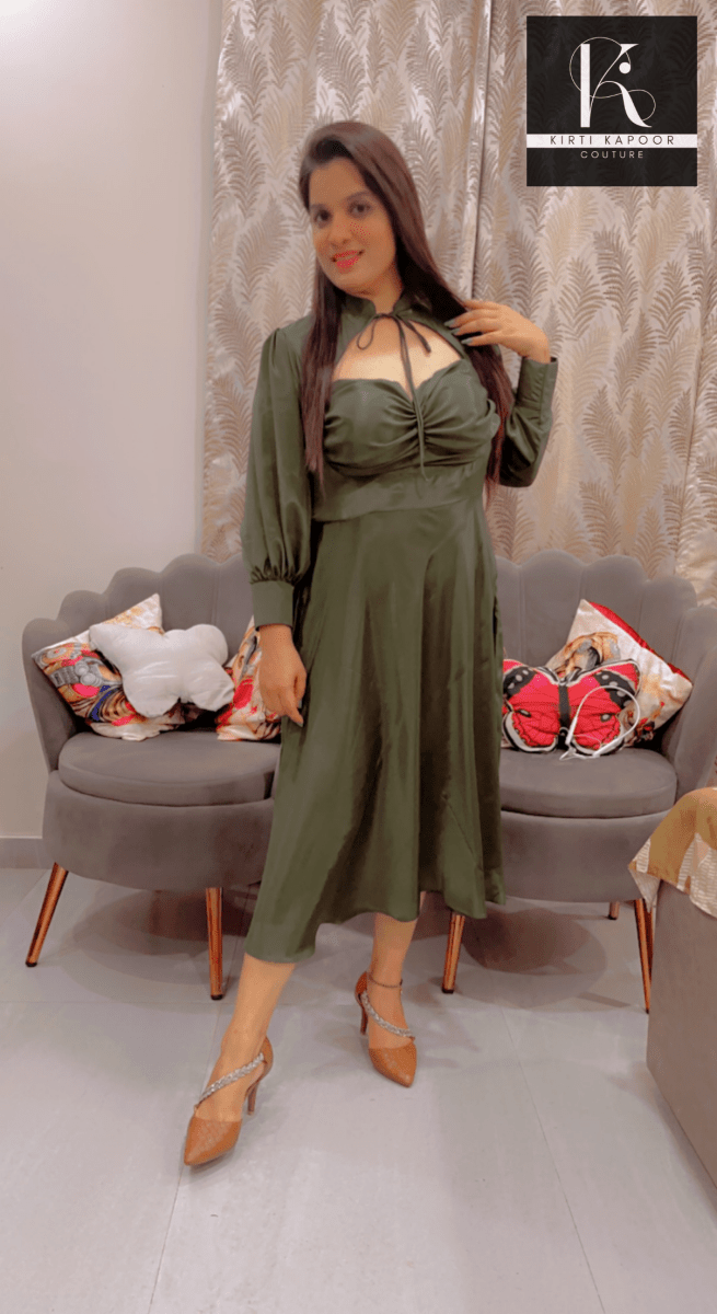 Dark Green Knotted - Flairy Midi - Kirti Kapoor Couture