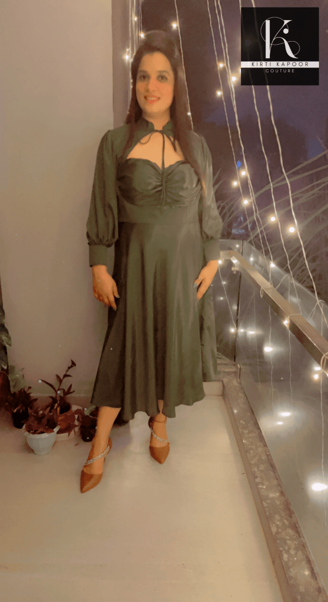Dark Green Knotted - Flairy Midi - Kirti Kapoor Couture