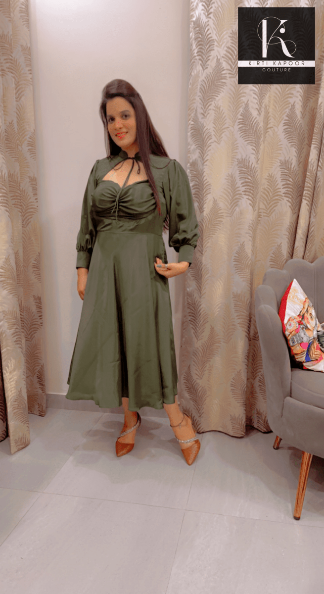 Dark Green Knotted - Flairy Midi - Kirti Kapoor Couture
