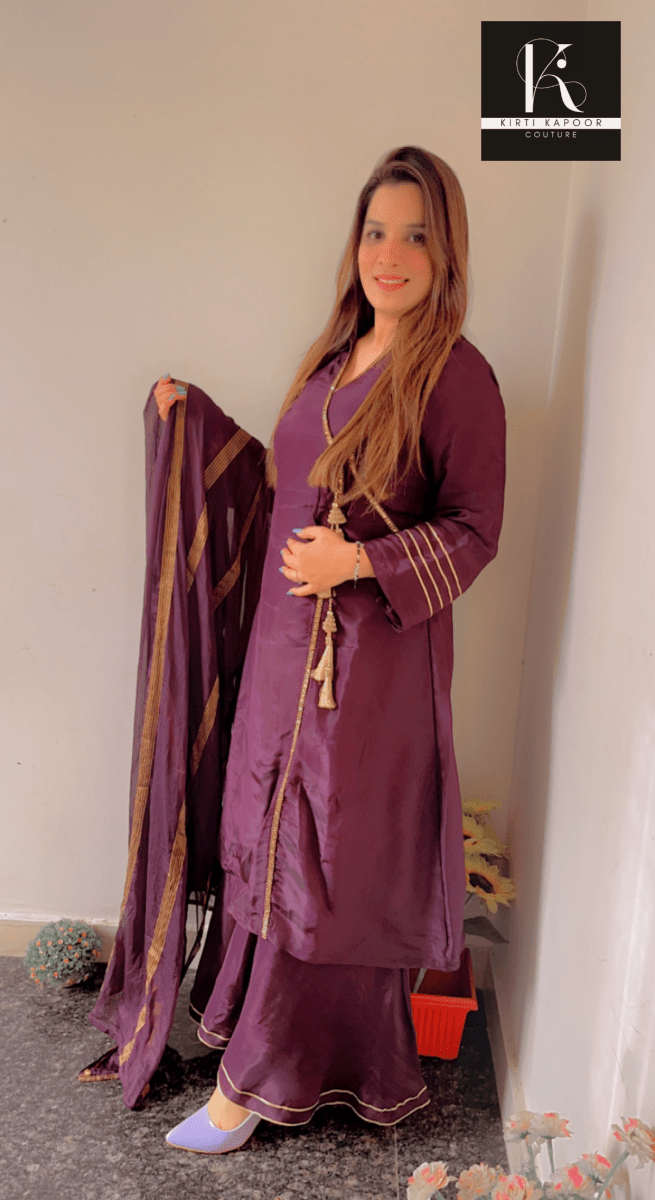 Dark Purple A - line Plazo Suit - Kirti Kapoor Couture