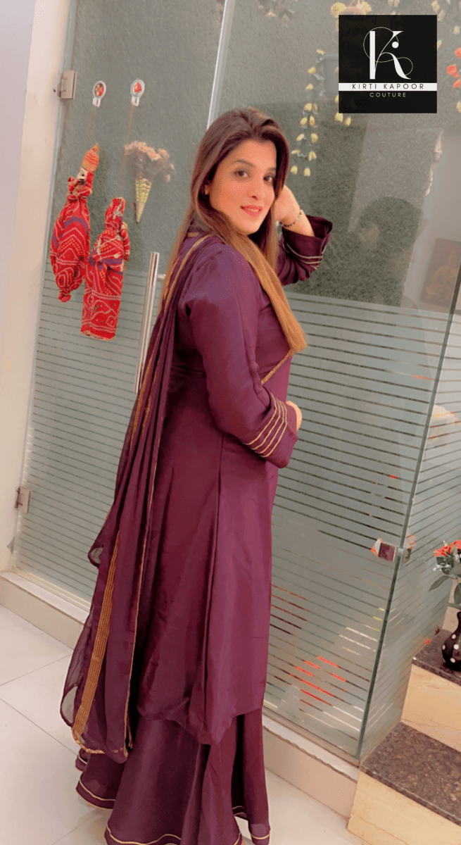 Dark Purple A - line Plazo Suit - Kirti Kapoor Couture