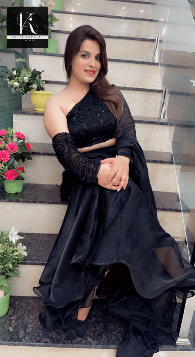 Designer Black Saree with Heavy Blouse and Drape - Kirti Kapoor Couture