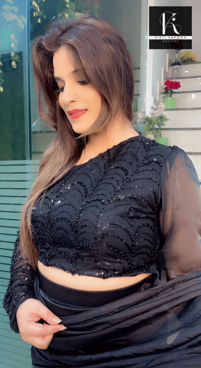 Designer Black Saree with Heavy Blouse and Drape - Kirti Kapoor Couture