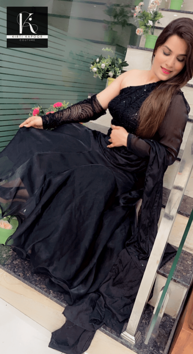 Designer Black Saree with Heavy Blouse and Drape - Kirti Kapoor Couture