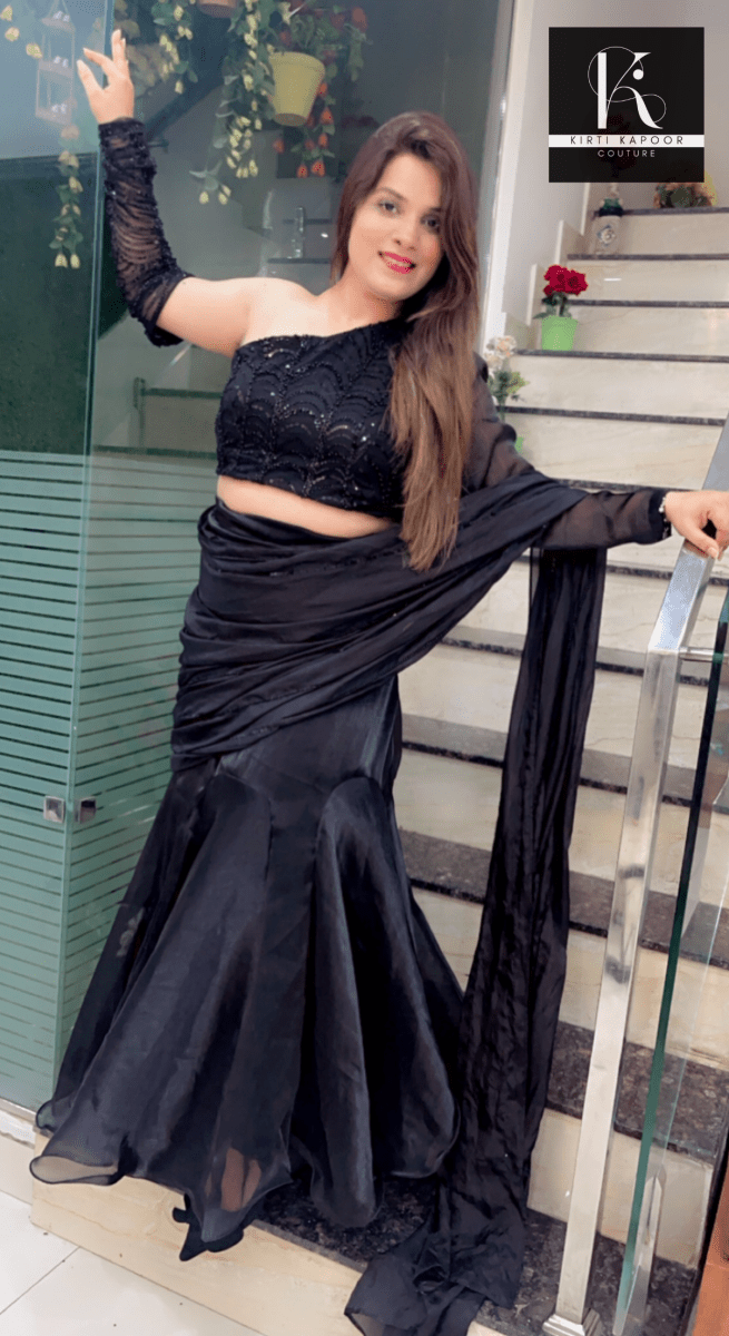 Designer Black Saree with Heavy Blouse and Drape - Kirti Kapoor Couture
