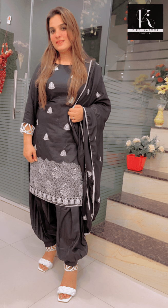 Designer Black Suit With White Thread - Work - Kirti Kapoor Couture