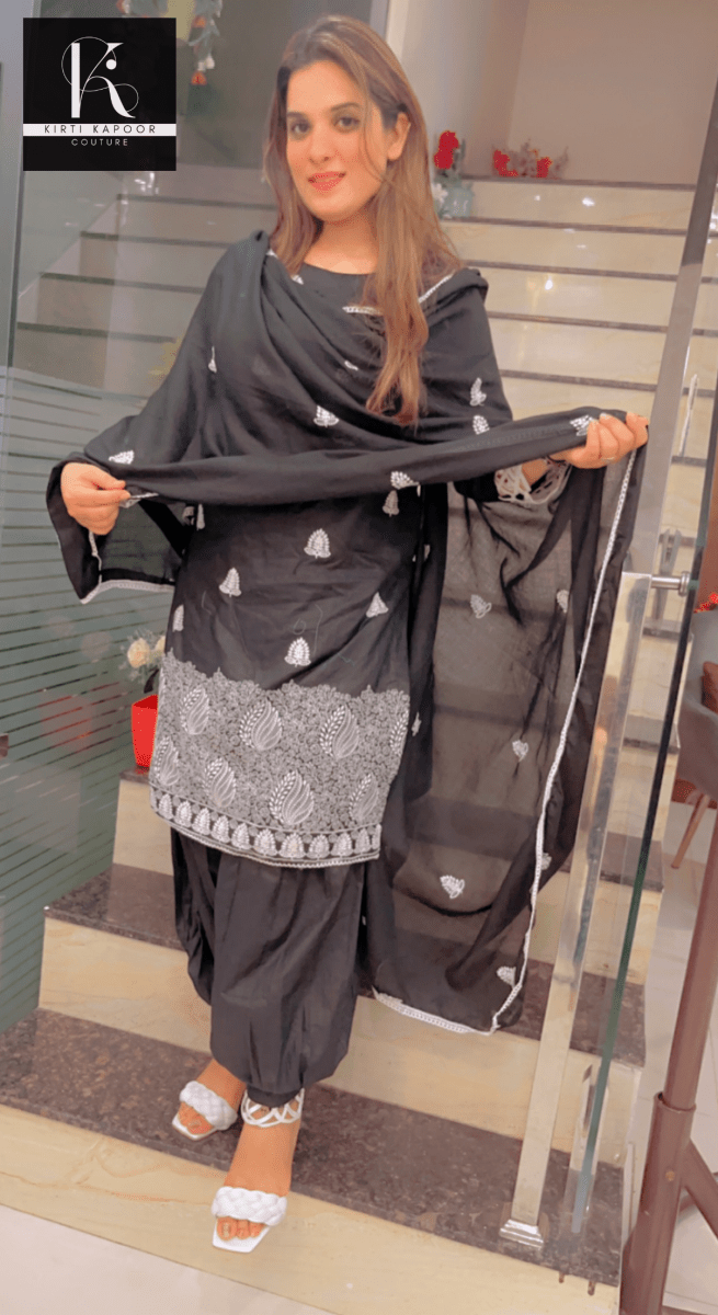 Designer Black Suit With White Thread - Work - Kirti Kapoor Couture