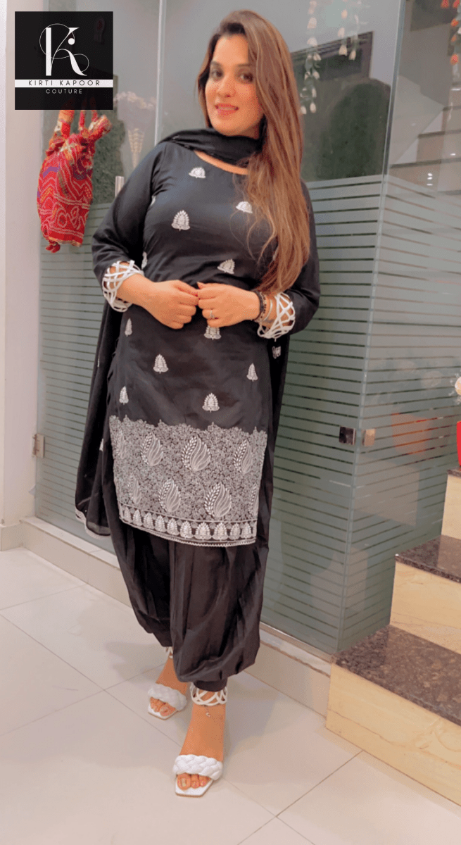 Designer Black Suit With White Thread - Work - Kirti Kapoor Couture