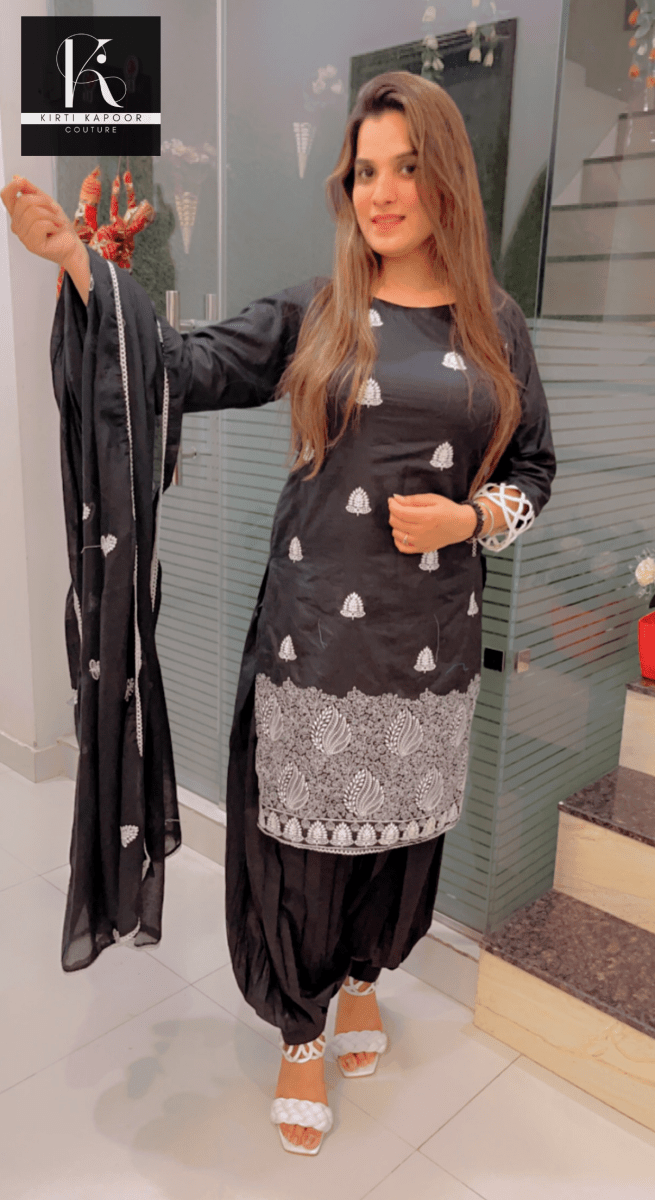 Designer Black Suit With White Thread - Work - Kirti Kapoor Couture