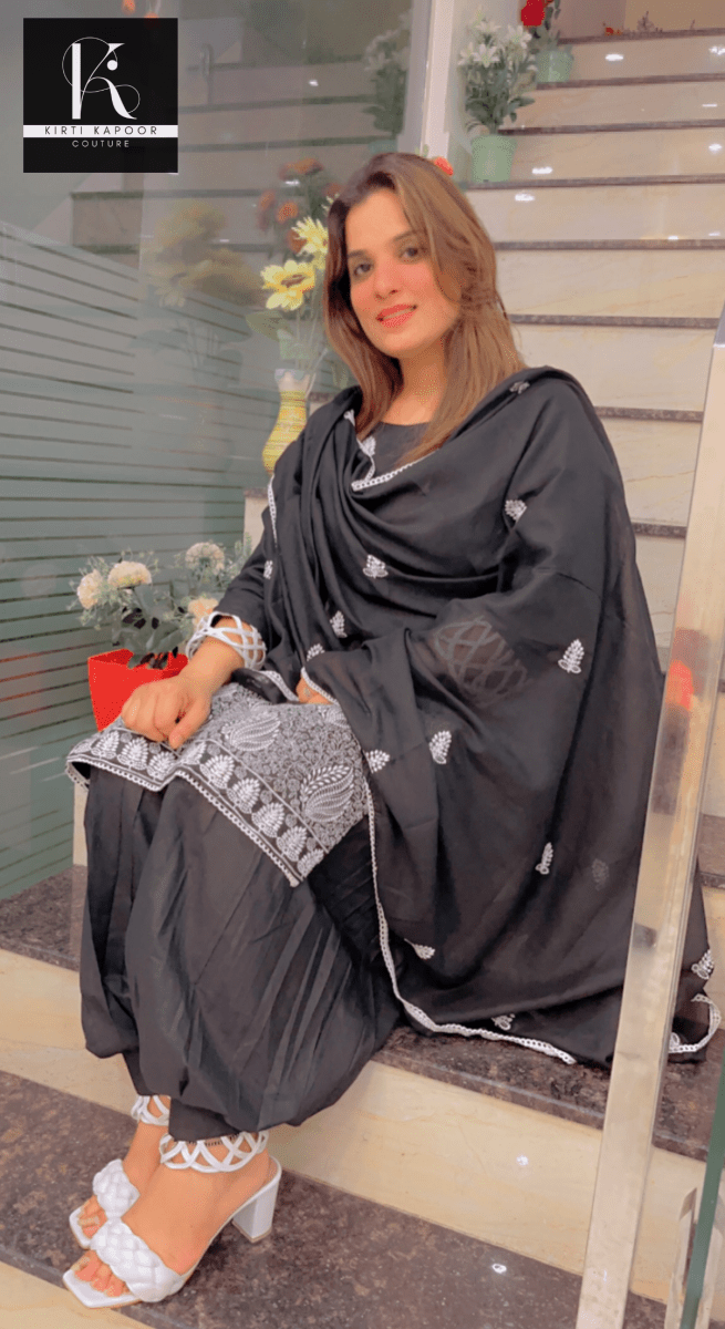 Designer Black Suit With White Thread - Work - Kirti Kapoor Couture