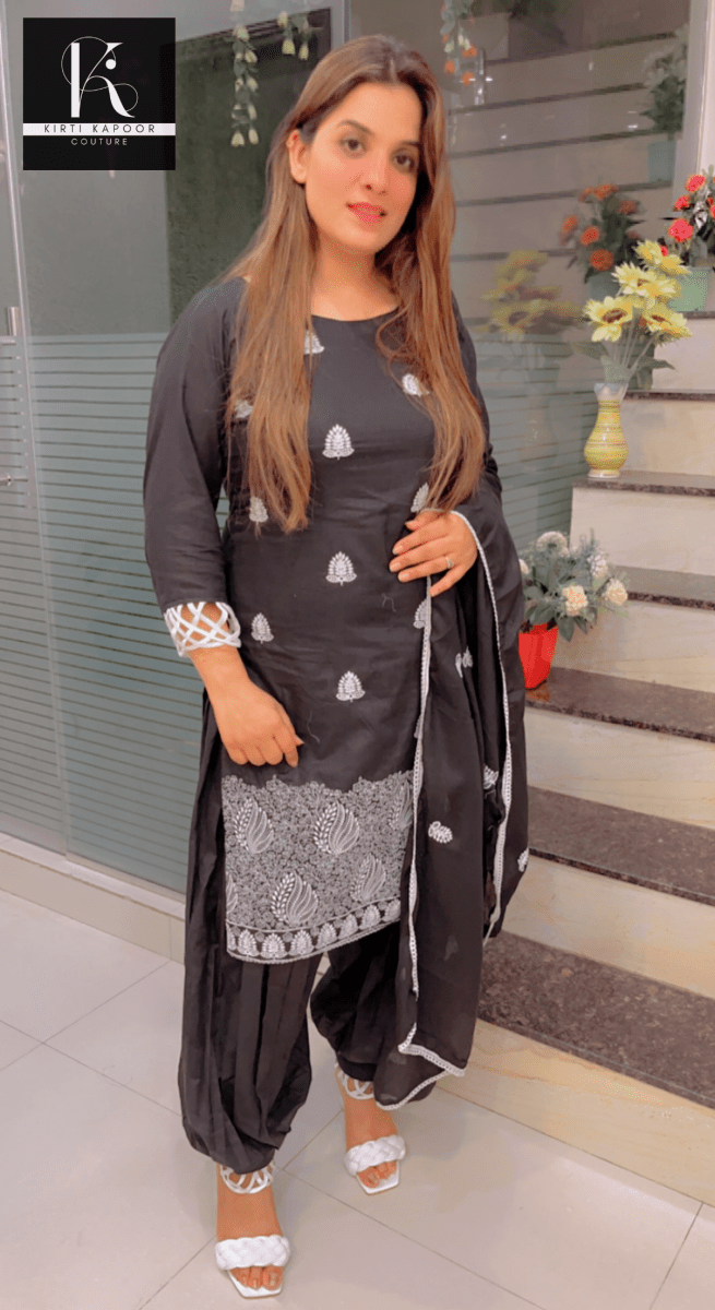 Designer Black Suit With White Thread - Work - Kirti Kapoor Couture