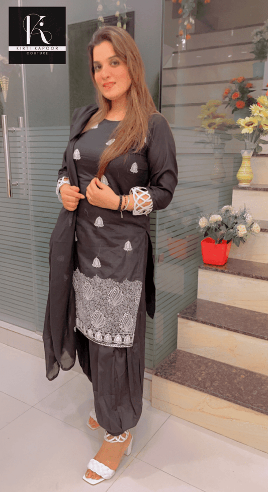 Designer Black Suit With White Thread - Work - Kirti Kapoor Couture