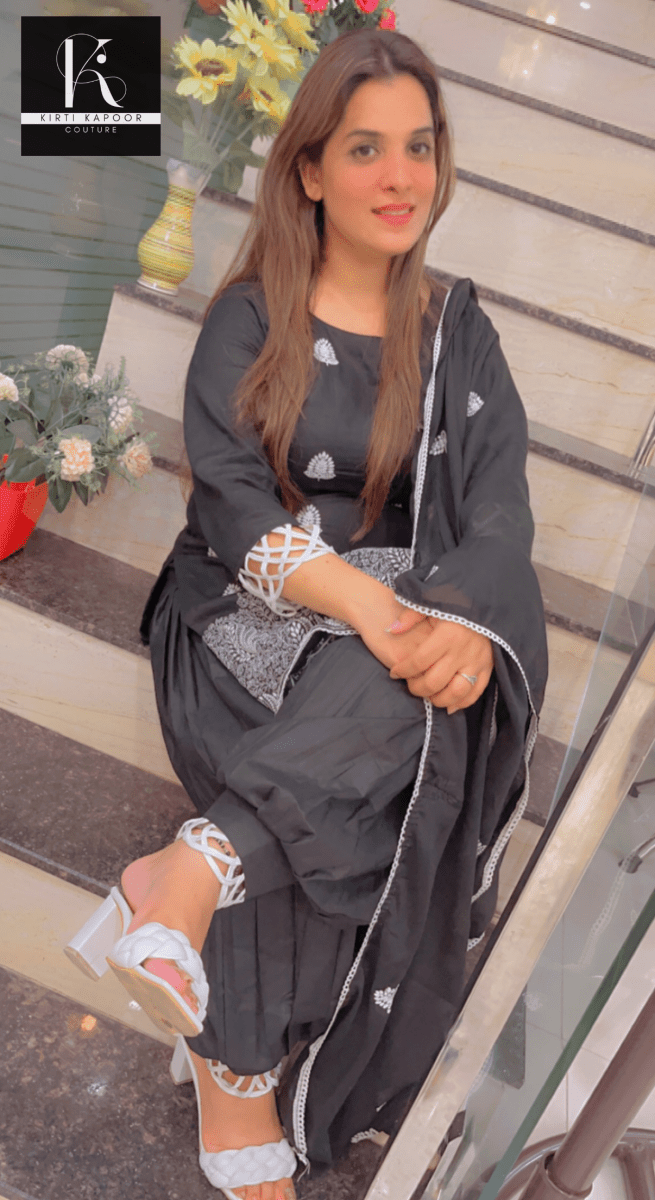 Designer Black Suit With White Thread - Work - Kirti Kapoor Couture