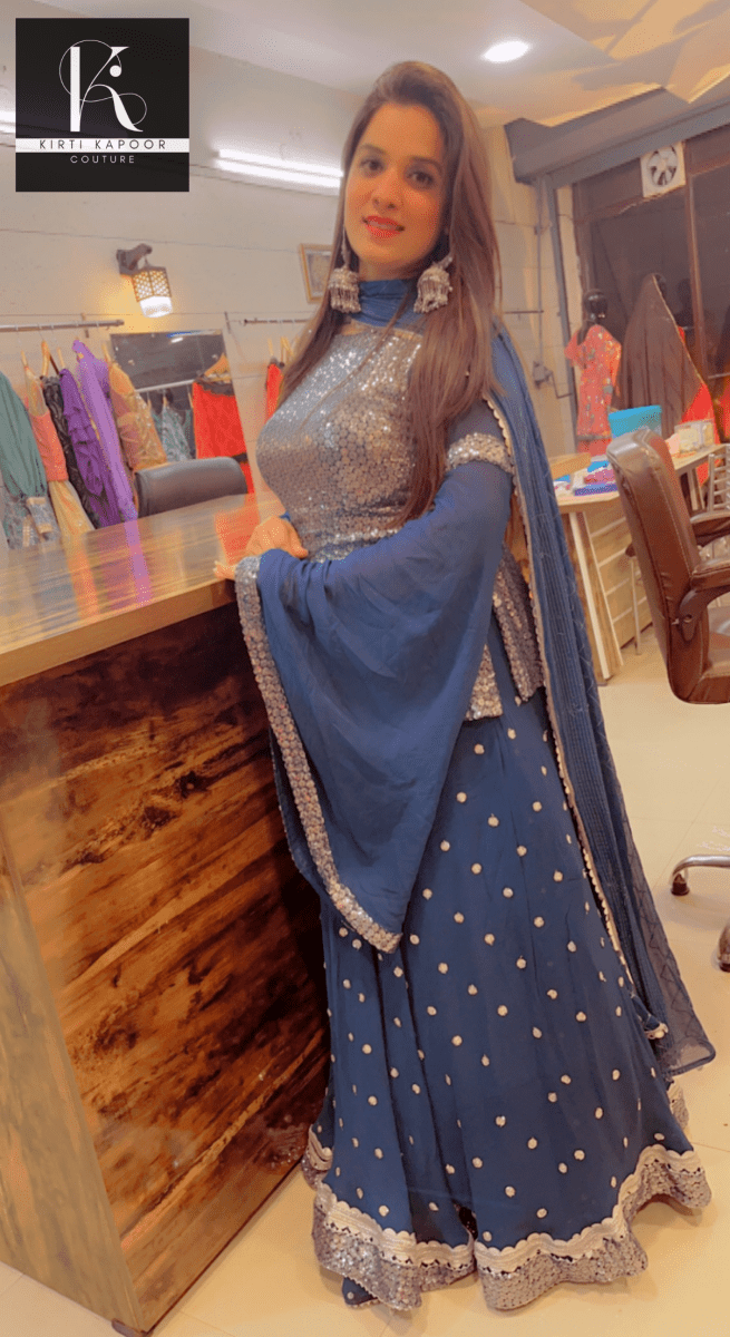 Designer Blue Skirt Suit by Kirti Kapoor - Kirti Kapoor Couture