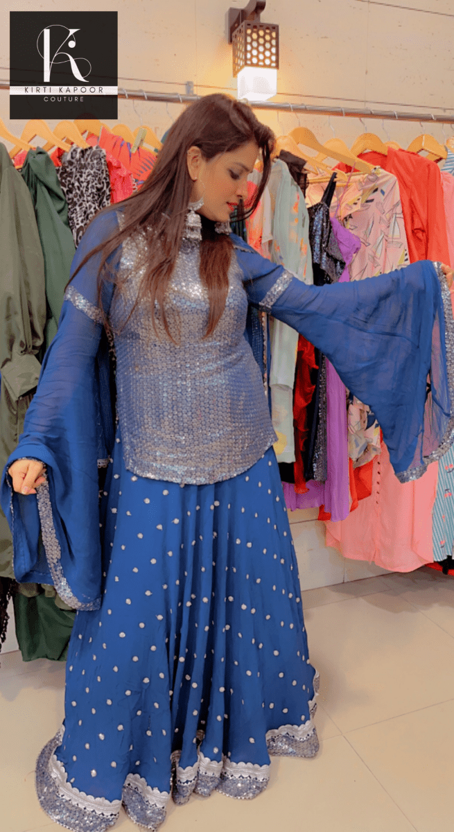 Designer Blue Skirt Suit by Kirti Kapoor - Kirti Kapoor Couture