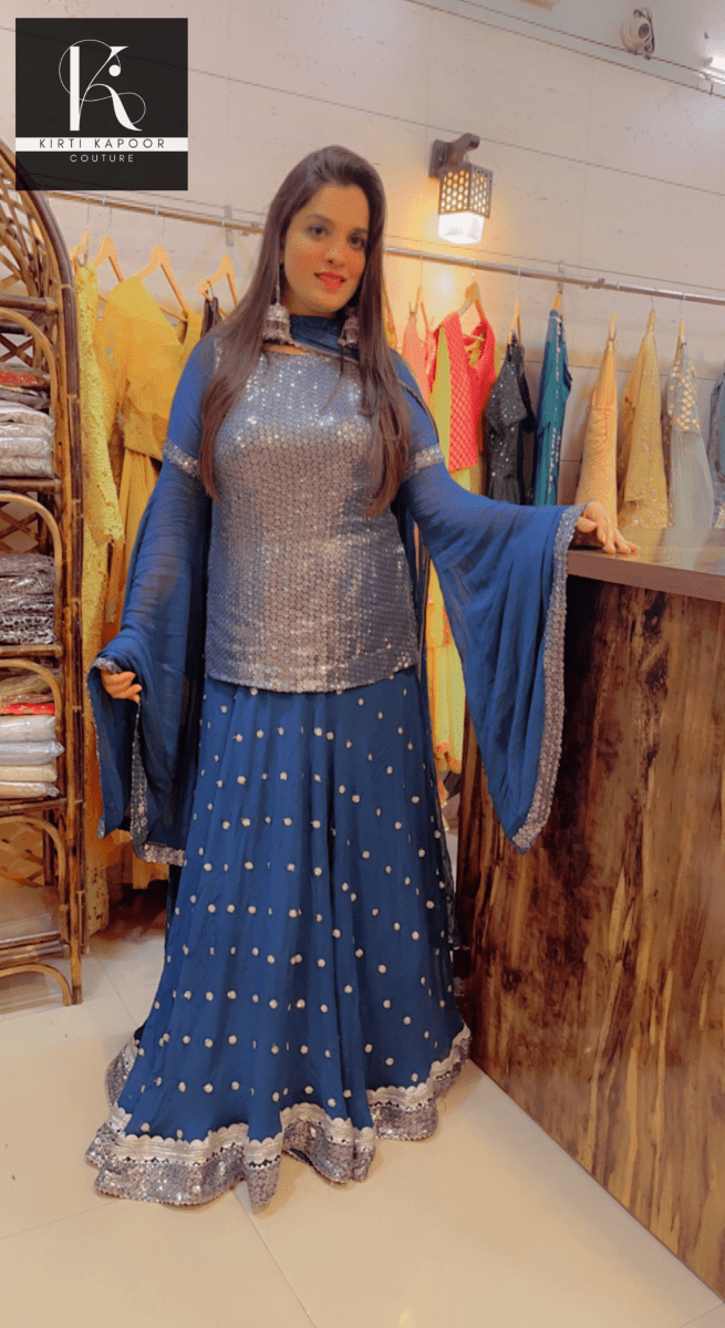 Designer Blue Skirt Suit by Kirti Kapoor - Kirti Kapoor Couture