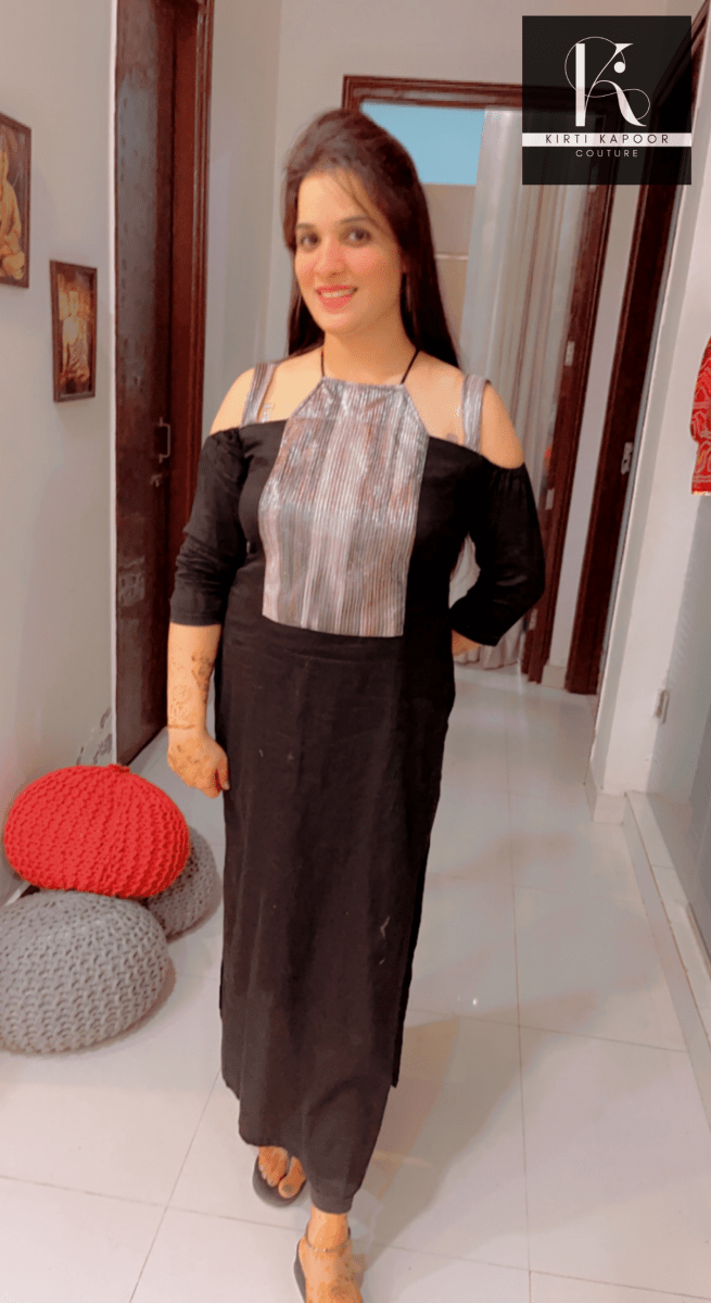Designer Cotton Kurti With Crushed Fabric Neck Line - Kirti Kapoor Couture