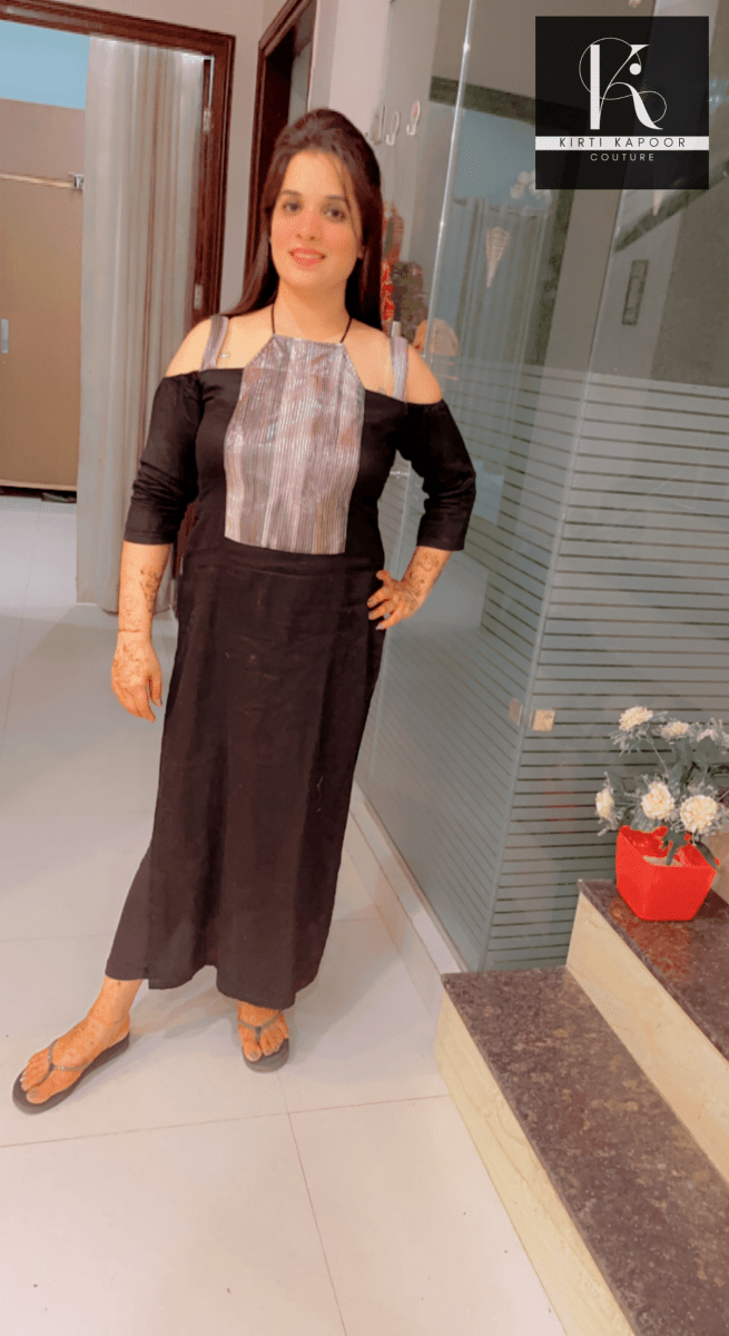 Designer Cotton Kurti With Crushed Fabric Neck Line - Kirti Kapoor Couture