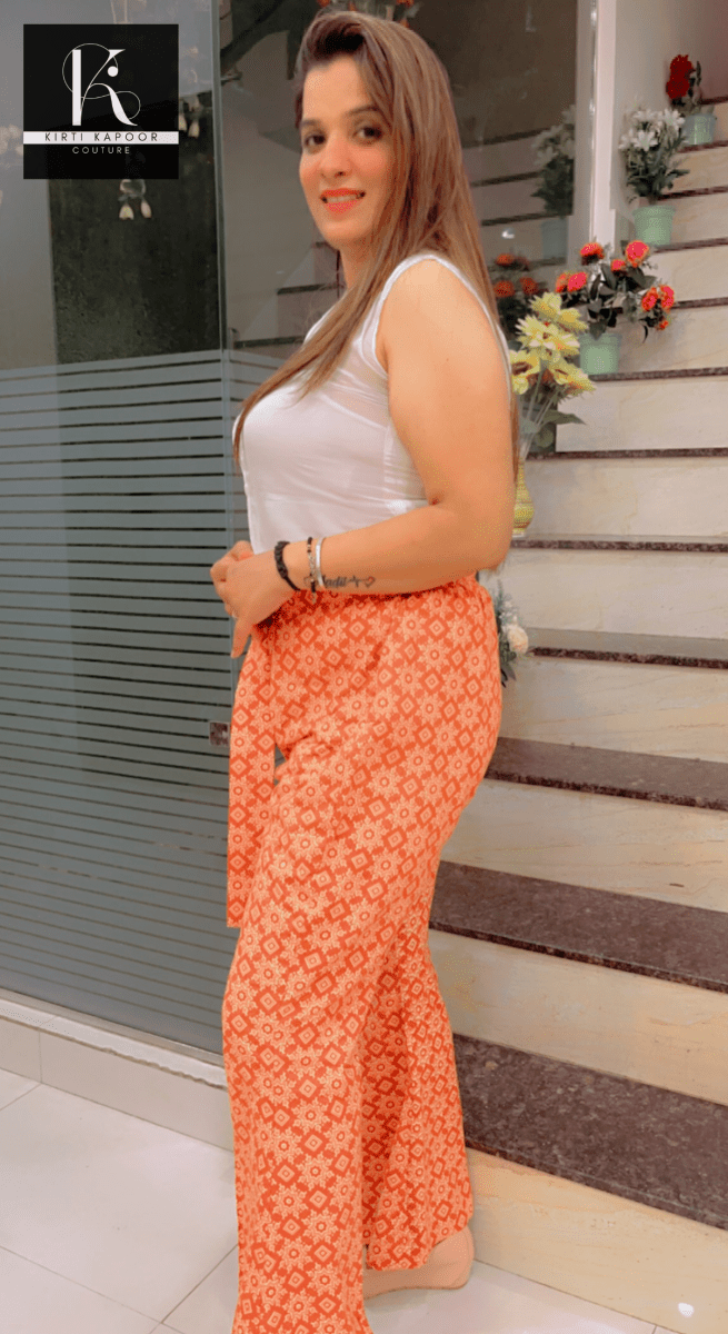 Designer Cotton Printed Orange - Brown Co - ord Set - Kirti Kapoor Couture
