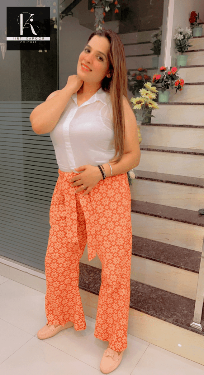 Designer Cotton Printed Orange - Brown Co - ord Set - Kirti Kapoor Couture