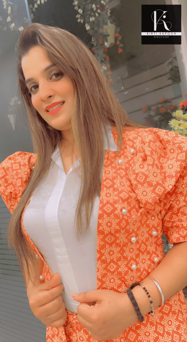 Designer Cotton Printed Orange - Brown Co - ord Set - Kirti Kapoor Couture