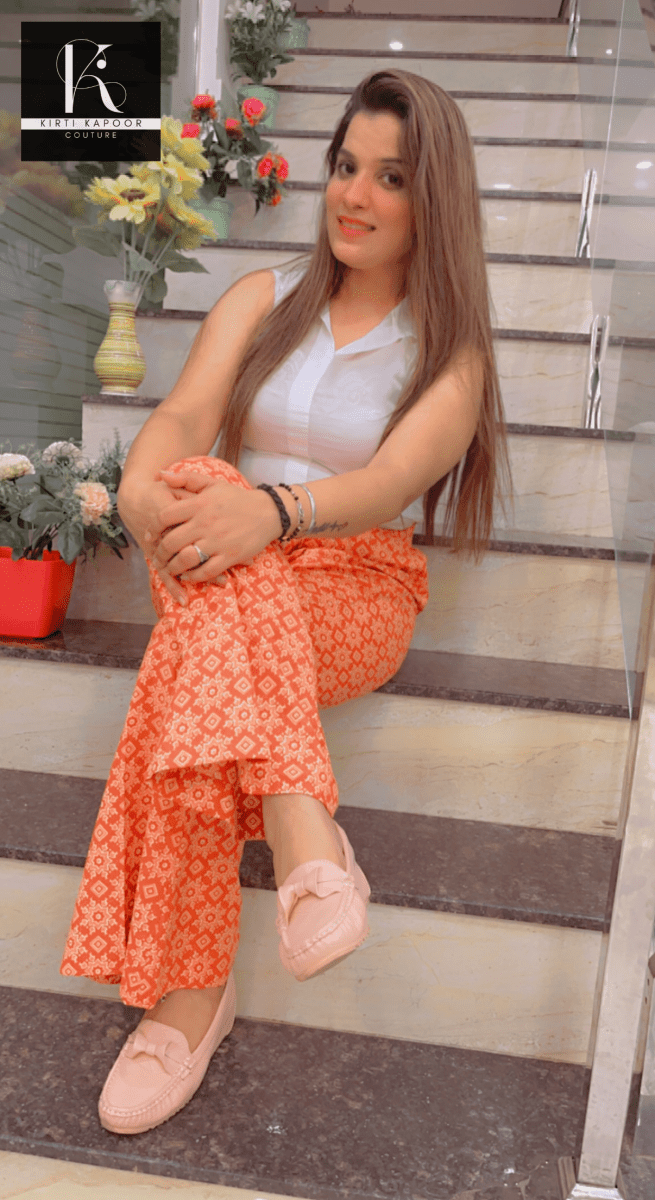 Designer Cotton Printed Orange - Brown Co - ord Set - Kirti Kapoor Couture