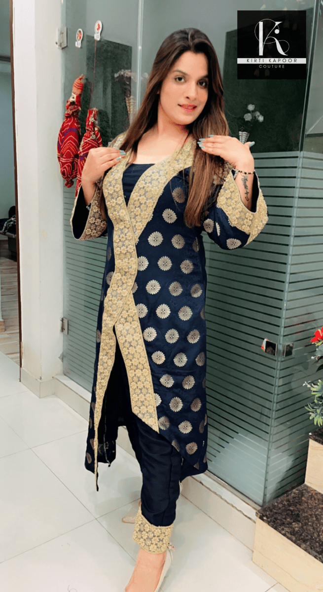 Designer Navy Blue Brocade Wear - Kirti Kapoor Couture