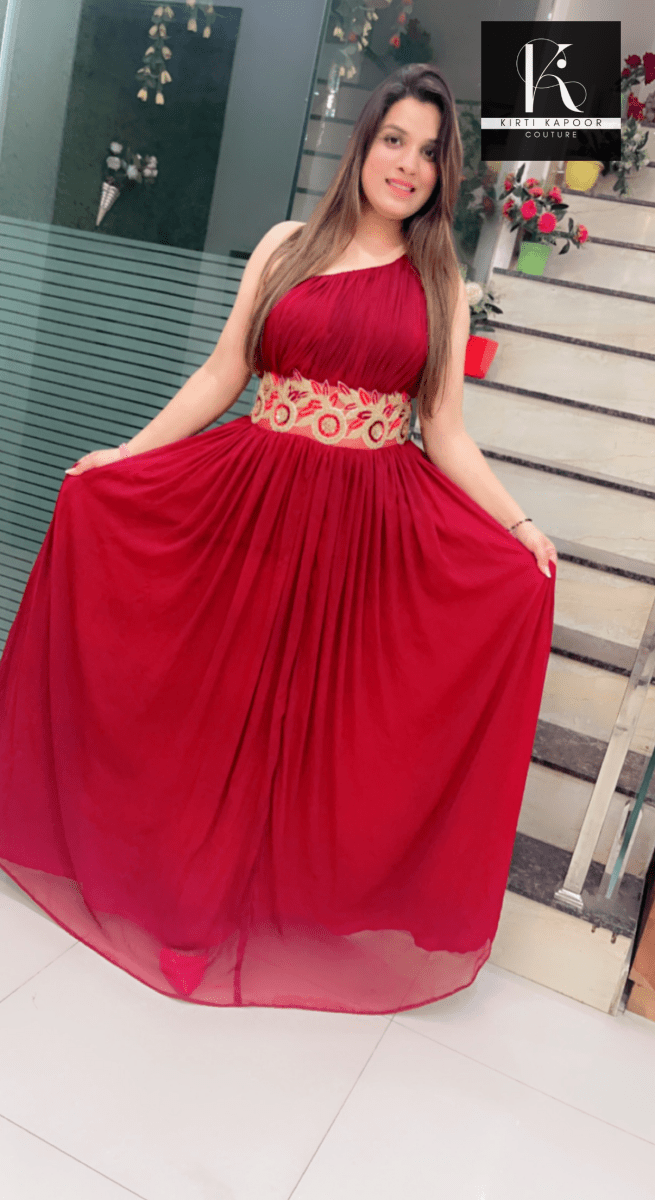 Designer One - Sided Maroon Gown - Kirti Kapoor Couture