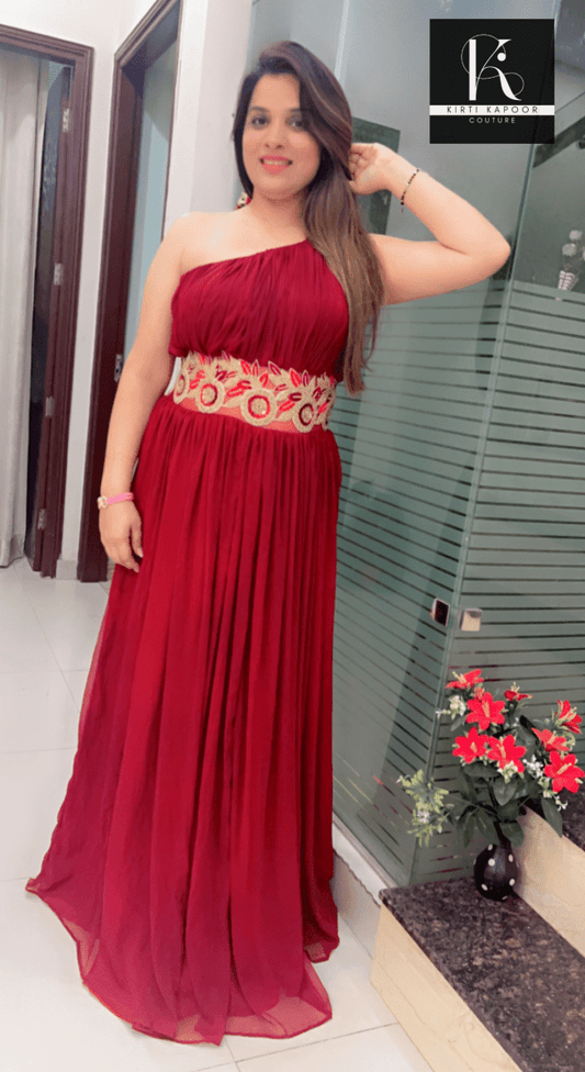 Designer One - Sided Maroon Gown - Kirti Kapoor Couture