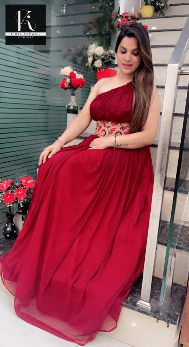 Designer One - Sided Maroon Gown - Kirti Kapoor Couture