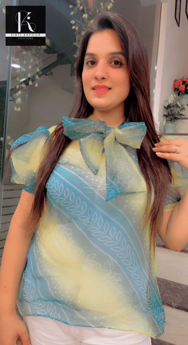 Designer Organza Top in Diagonal duo - color pattern - Kirti Kapoor Couture