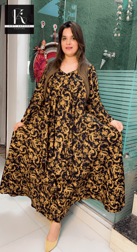 Designer Rayon Printed A - line Dress - Kirti Kapoor Couture