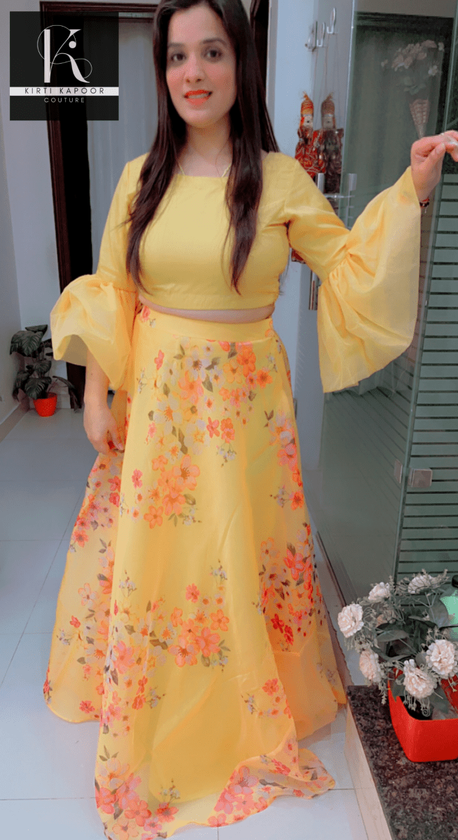 Designer Yellow Dress With Red Dupatta - Kirti Kapoor Couture