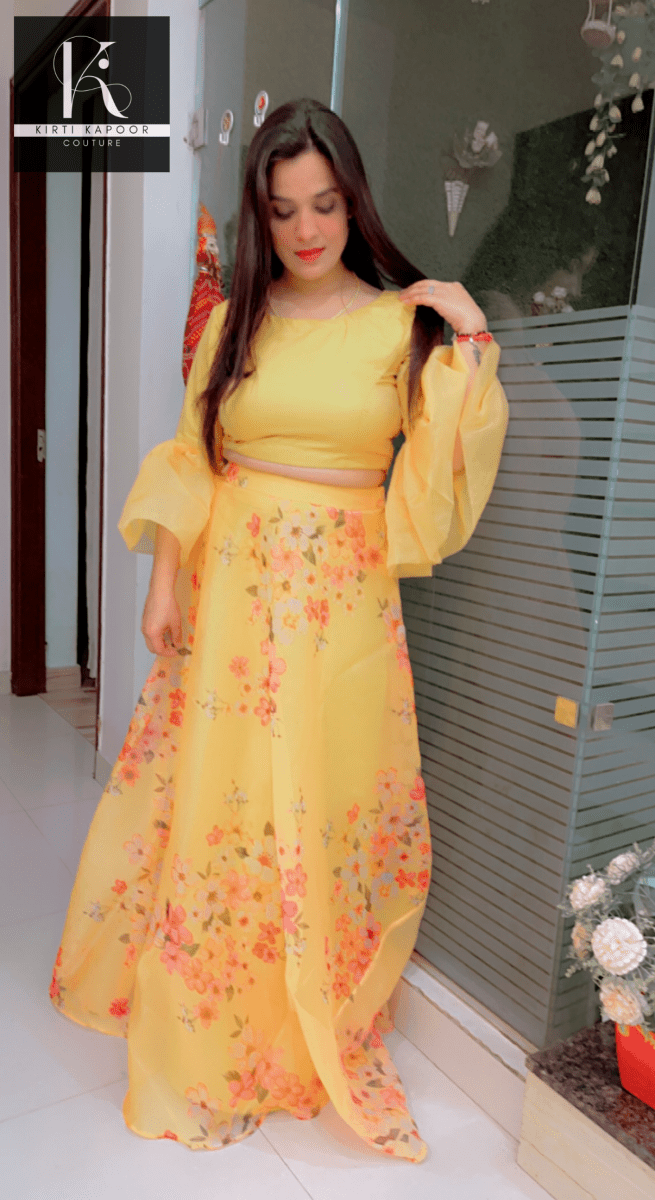 Designer Yellow Dress With Red Dupatta - Kirti Kapoor Couture