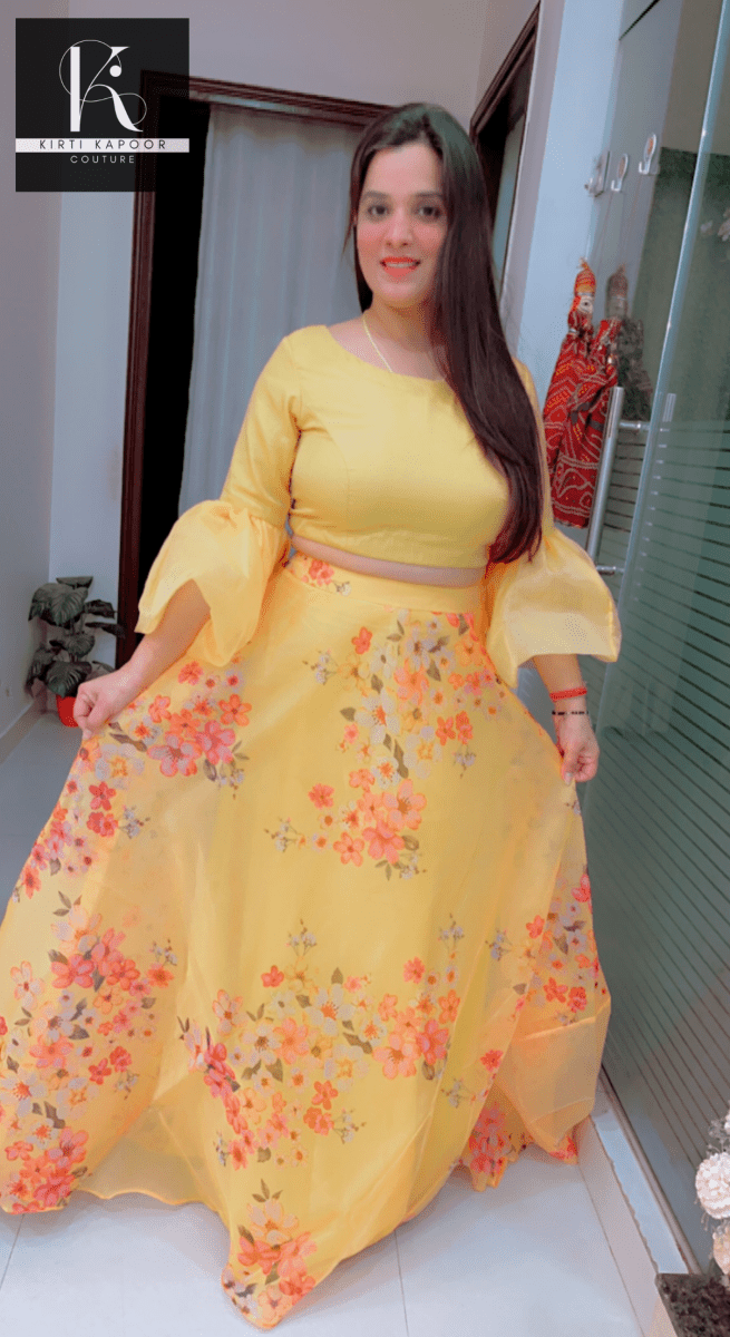 Designer Yellow Dress With Red Dupatta - Kirti Kapoor Couture