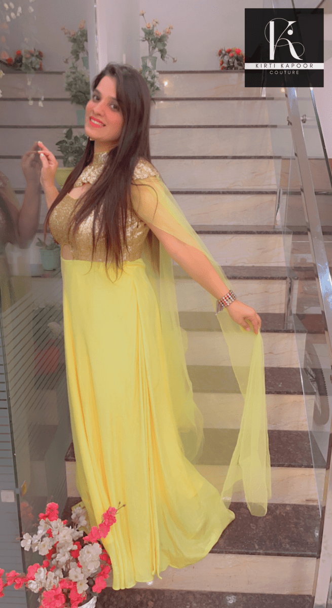 Detachable Party Wear Cape Gown - Kirti Kapoor Couture