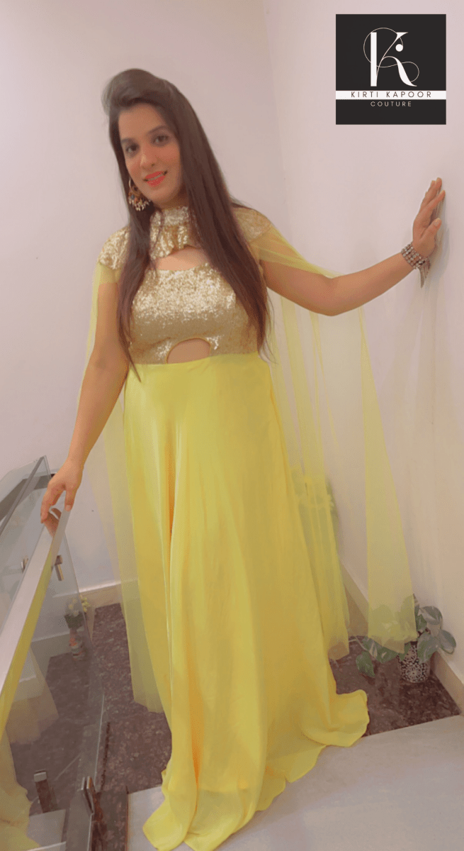 Detachable Party Wear Cape Gown - Kirti Kapoor Couture