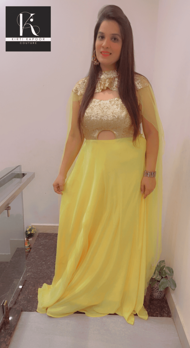 Detachable Party Wear Cape Gown - Kirti Kapoor Couture