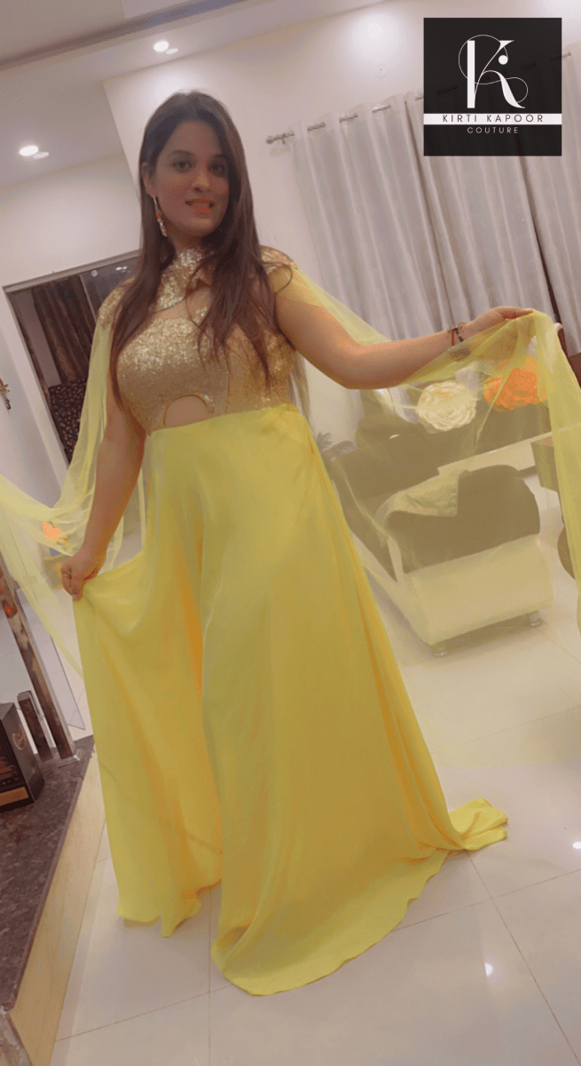 Detachable Party Wear Cape Gown - Kirti Kapoor Couture