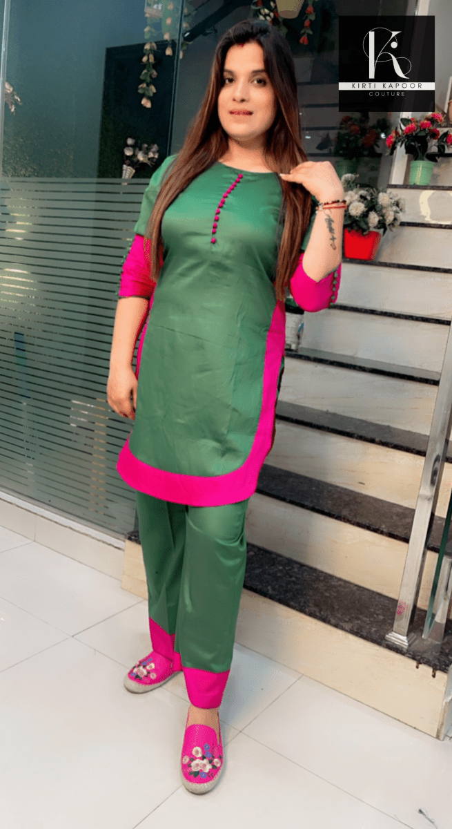Duo Colored Co - ord Set (Magenta and Green) - Kirti Kapoor Couture
