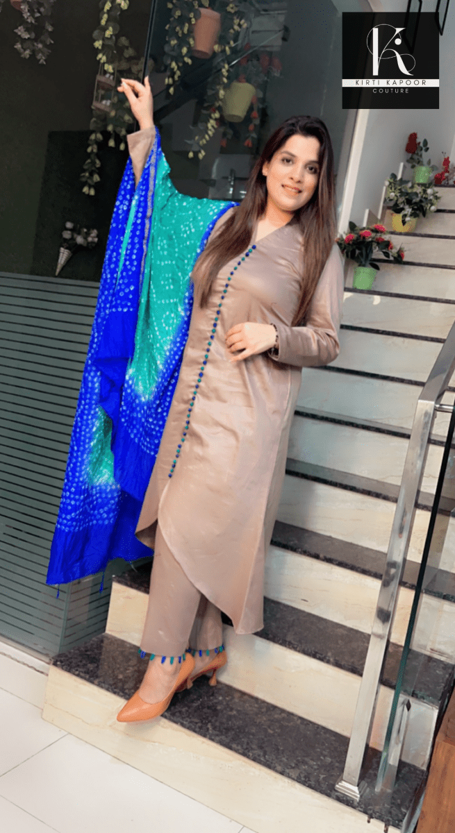 Elephant Gray Suit with Bandhani Dupatta - Kirti Kapoor Couture