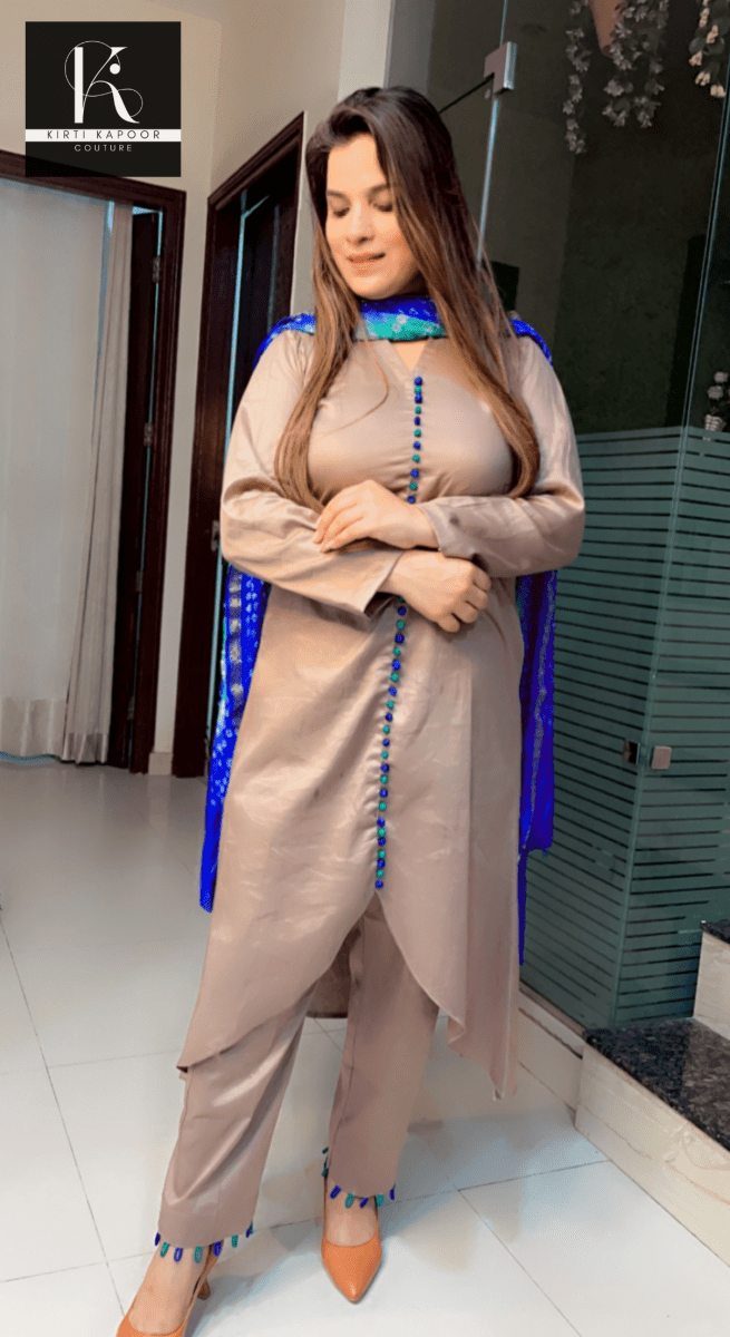 Elephant Gray Suit with Bandhani Dupatta - Kirti Kapoor Couture