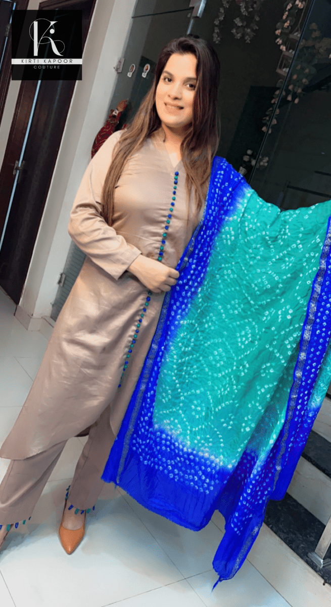 Elephant Gray Suit with Bandhani Dupatta - Kirti Kapoor Couture