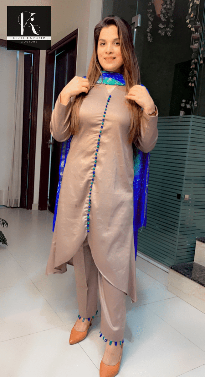 Elephant Gray Suit with Bandhani Dupatta - Kirti Kapoor Couture