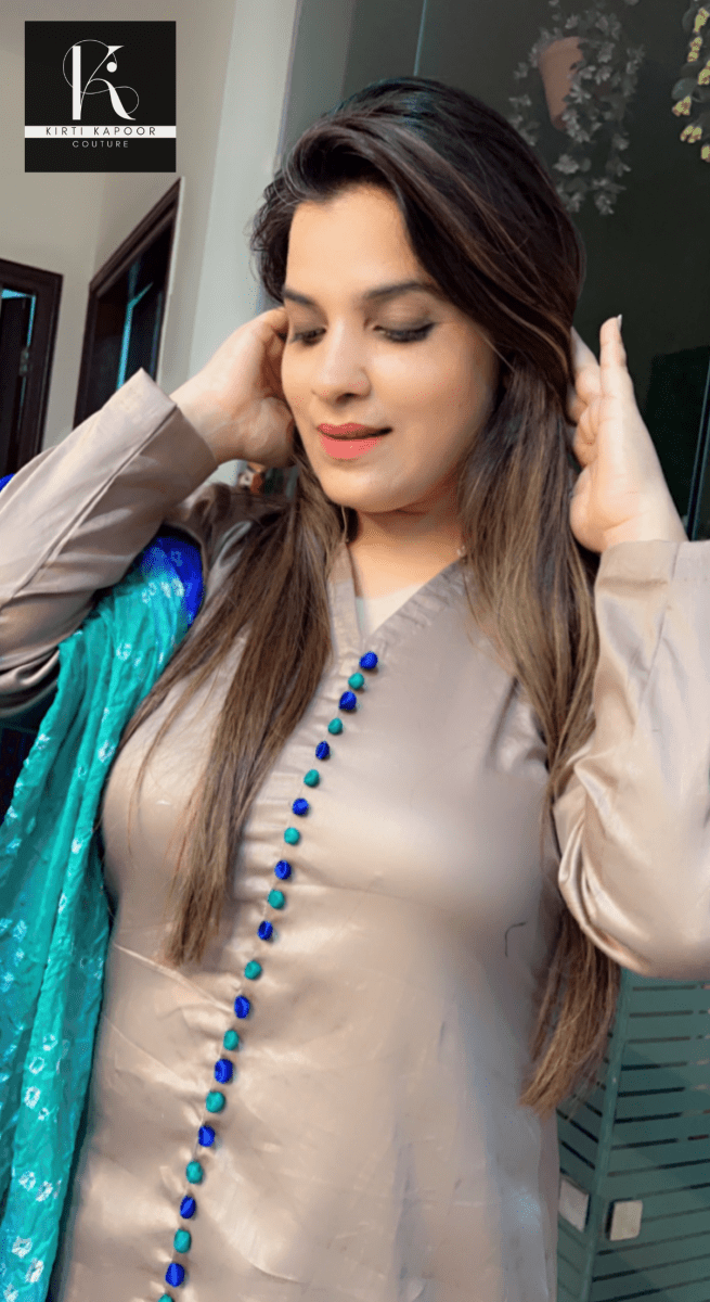 Elephant Gray Suit with Bandhani Dupatta - Kirti Kapoor Couture