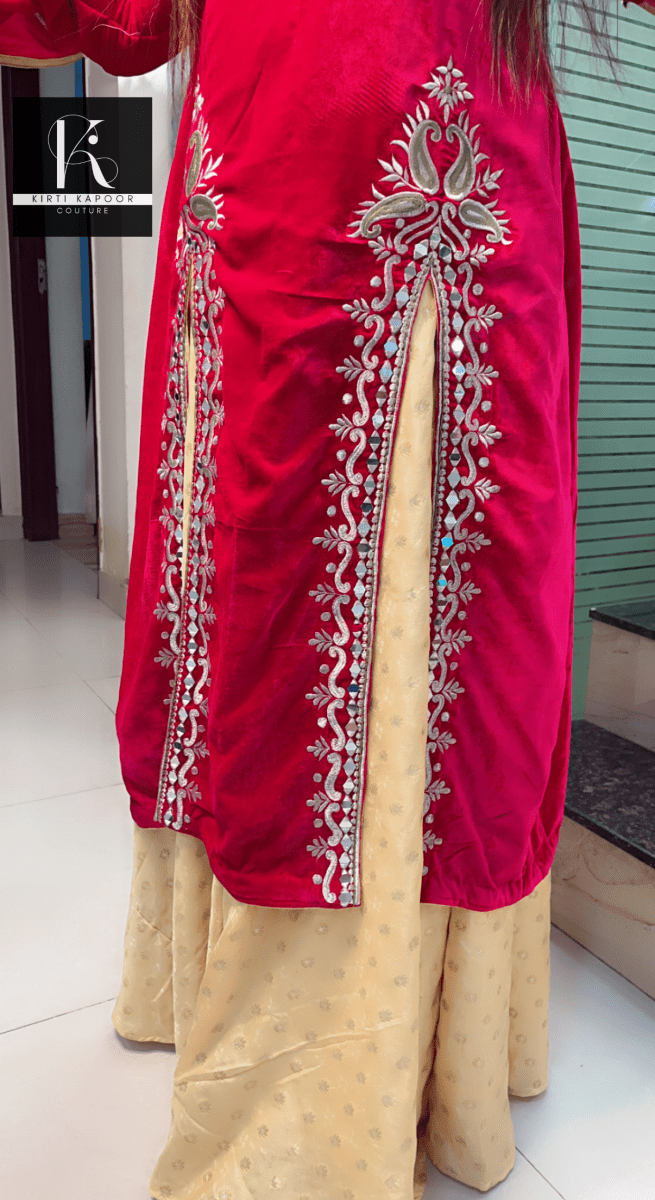 Embroidered Hot - Pink shirt with Brocade Skirt - Kirti Kapoor Couture