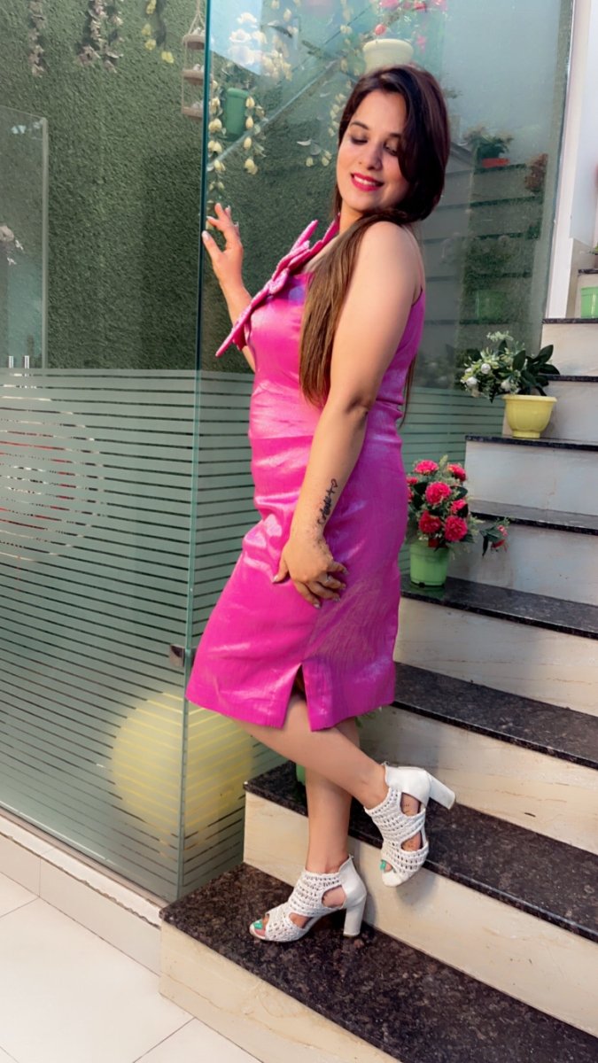 Embroidered Rose Pink Shimmer Tunic - Kirti Kapoor Couture