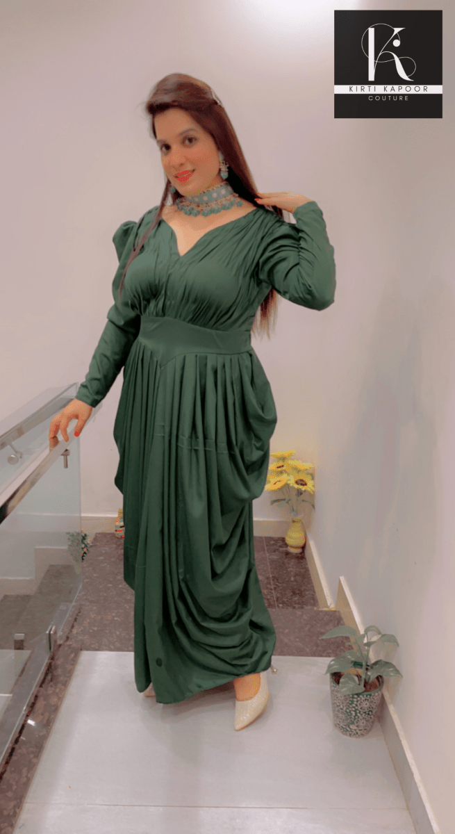 Emerald Green Dress (Crepe Gown) - Kirti Kapoor Couture