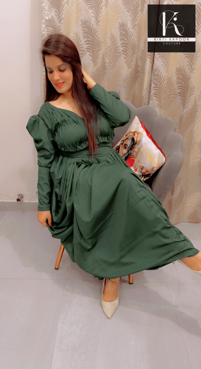 Emerald Green Dress (Crepe Gown) - Kirti Kapoor Couture