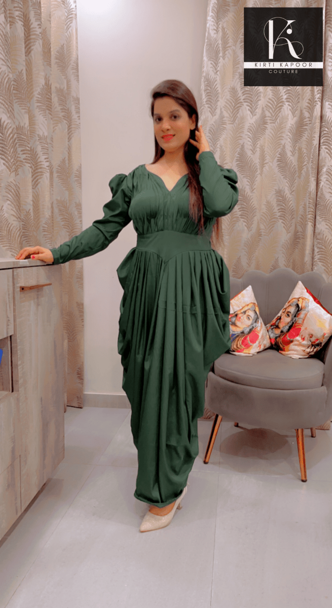 Emerald Green Dress (Crepe Gown) - Kirti Kapoor Couture